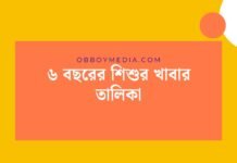 ৬ বছরের শিশুর খাবার তালিকা